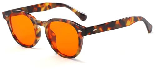 Long Keeper Blaulichtfilter Brille Runde Blaulichtblockierende Brille Orangefarbener Linse Anti Blaulicht Brille für Bildschirme, Fernseher, Spielen (Leopard Rahmen)