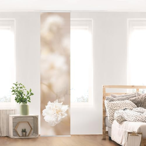 micasia Schiebegardine halbtransparent 60er Paneel Klett Blumen Textil lichtdurchlässig - Blumenwiese Landhaus Flächenvorhang beige Wohnzimmer Schlafzimmer 2280 (60x250 cm - 1 St.)