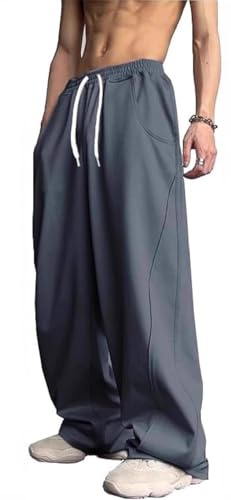 PADOLA Pantalon Jogging Baggy Homme Taille Elastique Cordon de Serrage Pantalons de Travail Uni Jambe Large Pantalon Cargo Aves Poches Décontracté Y2K Pantalons de Plein Air