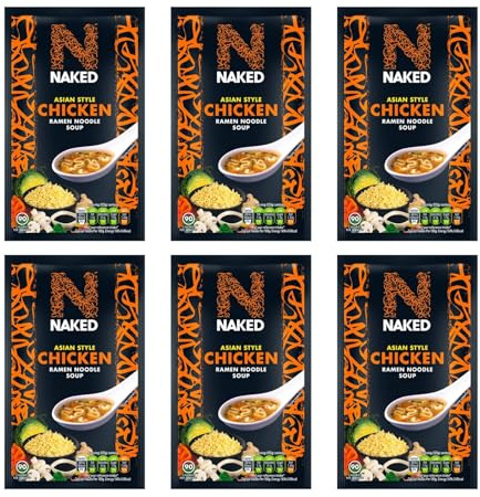Naked Asian Style Chicken Ramen Noodle Soup 6 Pack – 6 x 25g – Instant Savoury Chicken Noodles – Quick & Easy Meal – Includes Gifty Goodness Shopping List