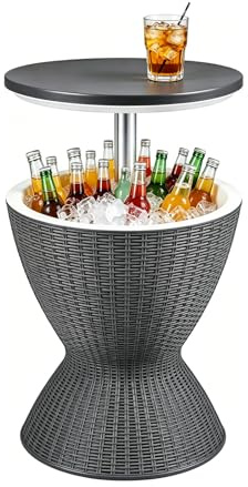 LIFEZEAL Cool Bar, 3 in 1 Cocktailtisch Outdoor, 30L Kühltisch Gartentisch mit Abflussloch, Kühlbox-Tisch wetterfest für Bier, Wein, Cocktails, Getränkekühler für Terrasse, Party, Poolbereiche