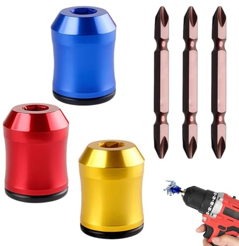 XWLEYW 3Pcs Screwdriver Head Magnetic Set | Magnetic Drill Bit Holder, Universal Magnetizer & Demagnetizer Tool, Hex Shank Bits, Alloy Steel Screw Holder