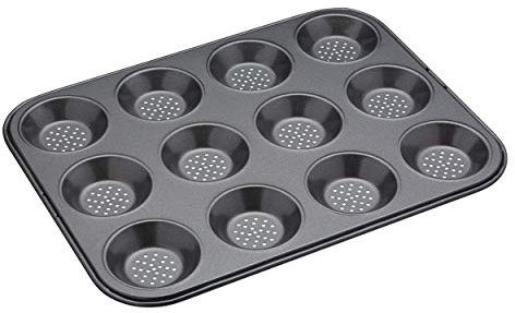 MasterClass Crusty Bake Bandeja perforada para tartas de carne, sin PTFE, PFOA ni BPA, resistente acero al carbono de 1 mm de grosor, 32 x 24 cm, 12 agujeros, gris