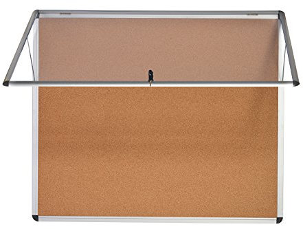 Bi-Office Schaukasten Vitrine Enclore, Kork, Schwingtür nach oben, geeignet für 8 x DIN A4, silberner Aluminiumrahmen, abschliessbar