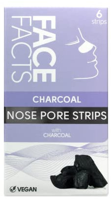 Face Facts Charcoal Nose Pore Strips | Charcoal + Glycerin | Draws out impurities & oils, helping eliminate blackheads | 6 Strips