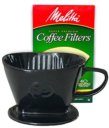 Simply Charmed Coffee Pour Over Single Cup Ceramic Brewer Coffee Maker by (Black)