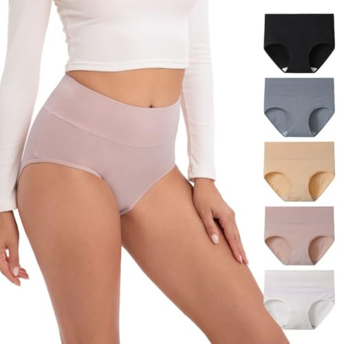 INNERSY Slip Femme Coton Culotte Taille Haute Shorties Mamie Doux Culottes Confortables Lot de 5 (XL, Couleur Tranquille)