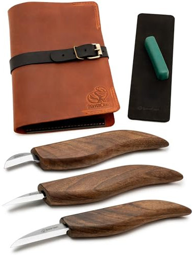 BeaverCraft Kit per intaglio del legno Set di coltelli da intaglio di lusso e strop in pelle S15X Set di coltelli per intaglio del legno Strumenti e coltello Strop con composto lucidante