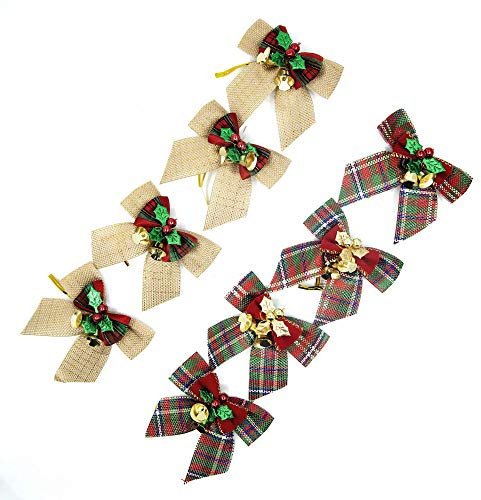 Weihnachtsschleifen 8 Pack mit Glöckchen Leinen Weihnachtskranz für Urlaub, Geburtstag, Hochzeit, Party, Leinen, Hänge-Dekoration für Weihnachtsbaum