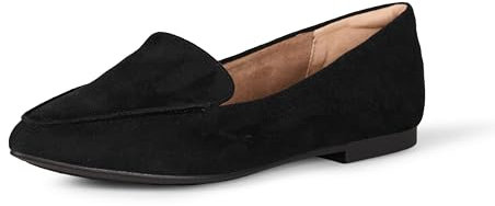 Amazon Essentials Damen Flacher Loafer, Schwarz Mikro Wildleder, 38.5 EU