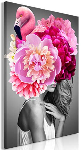 decomonkey Bilder Blumen 40x60 cm 1 Teilig Leinwandbilder Bild auf Leinwand Vlies Wandbild Kunstdruck Wanddeko Wand Wohnzimmer Wanddekoration Deko Pfingstrosen Flamingo