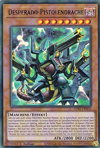 YGO LDS1-DE076 - Desperado - Pistolendrache - Ultra Rare - Yugioh - Deacutsch - 1. Auflage im Set mit Ultra Pro Toploader und Ultra Pro Schutzhülle (Klarsicht)