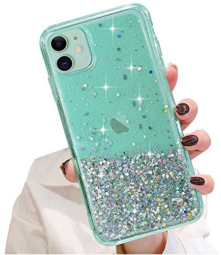 LCHULLE Custodia Glitter Compatibile con iPhone 12/12 Pro(6.1 Pollici) Cover Trasparente Ragazza Custodia Glitter Clear Case TPU Bumper Silicone Cover per iPhone 12/12 Pro Verde