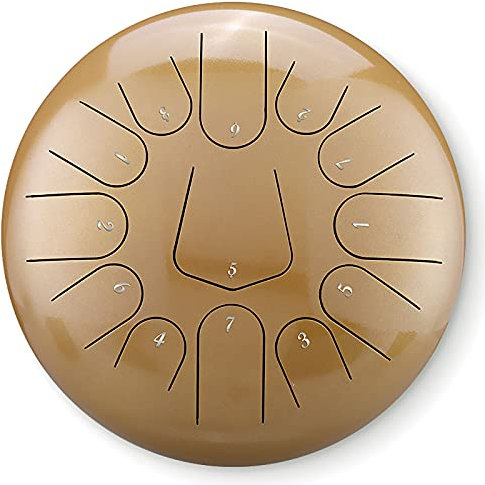 GKZJ Stahlzungentrommel, 12 Zoll 30 cm Steel Tongue Drum, 13 Noten Handtrommel, mit Drumsticks,Tragetasche,Musikbuch,für Meditation Yoga,Glossy Gold