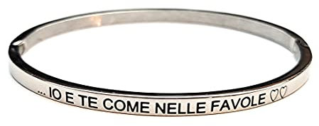 BRACCIALE DONNA UOMO - AMICHE DONNA RIGIDO IN ACCIAIO INOX CON FRASE DEICA INCISA LASER INOSSIDABILE ANALLERGICO-CONFEZIONE REGALO ( IO E TE COME NELLE FAVOLE)