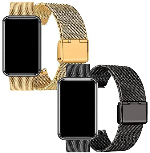 BrynnShop Kompatibel mit Huawei Watch Fit Armband Metall Ersatzarmband Edelstahl Schnellspanner Uhrenarmband für Huawei Watch Fit Elegant Mesh Gewebte Metallarmband (Gold+Schwarz,Watch fit)