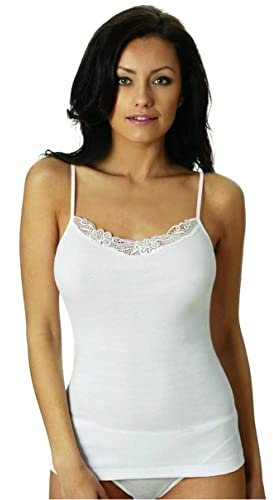 NOTTINGHAM 3 Pezzi Canottiera Donna Spalla Stretta VS4311W con Inserti in Pizzo in Cotone (Bianco, 5/XL)