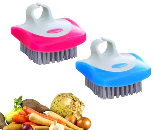 XIACIBDUS 2pc Vegetable Brush Potatoes Scrubbing Brush, Cleaning Brush, Stiff Bristles With Comfortable Finger Grip, Dish Brush For Washing Fruit Carrots Mushrooms Kitchen (Random Color)