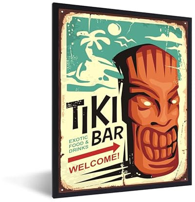 MuchoWow Poster Bilder Wanddeko Deko Wohnzimmer 60x80 cm Maske - Vintage - Tiki