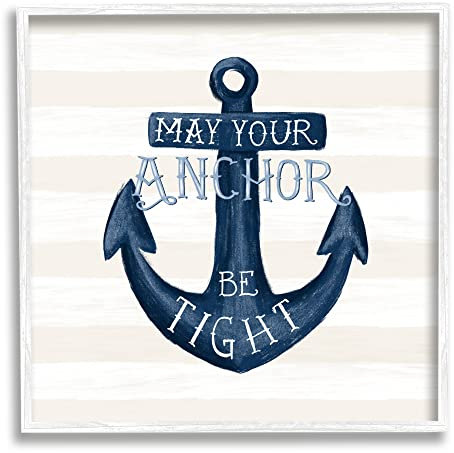 Stupell Industries Gestreifter Anker-Spruch, nautische Strand-Illustration, Design von Raquel Maciel