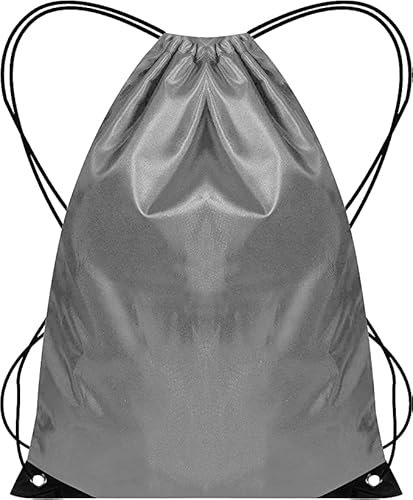 WFX Turnbeutel mit Kordelzug, 2 Stück und 1 Stringbeutel, Turnbeutel, Rucksack aus Polyethylen für Damen und Herren, Trainer, Schwimmtasche, Reisen, Strand, Schule, Urlaub, (Grau Einzel stück)