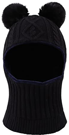 XIAOHAWANG Wintermütze Jungen Warme Strickmütze Mädchen Dicke Kindermützen Winddicht Kälteschutz Mütze für Baby, Kinder (as3, Age, 3_Years, 9_Years, Schwarz, 3-9Jahren)