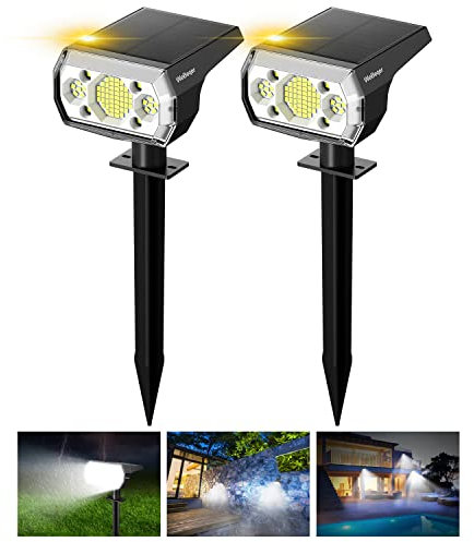 WeBeqer Solarlampen für Außen,3 Modi IP67 Wasserdicht Solar Gartenleuchten,64LED Kaltweiß Solar Strahler,Solarleuchten für Außen Garten,Wände,Haus,Hof,Wege(2 Stück)