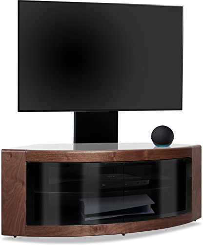 Homeology PANGEA Black/Walnut Beam-Thru Curved True-Corner 32”-50” TV Cabinet with Mounting Arm