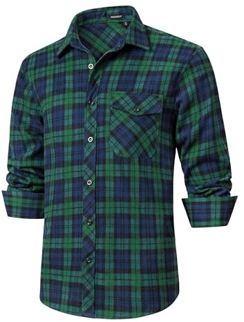 HISDERN Mens Plaid Flannel Shirts Long Sleeve for Men Casual Lumberjack Shirt Checked Button Down Regular Fit Blue/Green 4XL