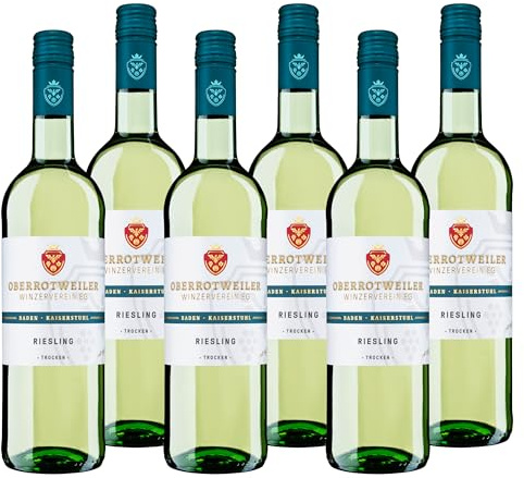 Oberrotweiler Riesling QbA trocken - Weißwein trocken, frisch und fruchtig im Geschmack - Badischer Wein, Anbaugebiet Kaiserstuhl (6 x 0,75 l)