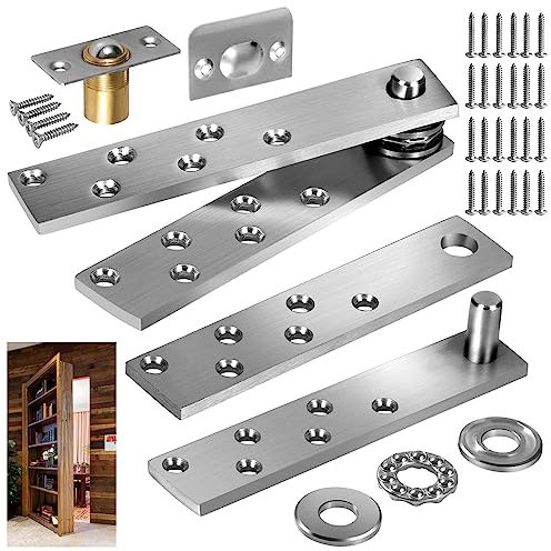 Bisagras pivotantes de puerta resistentes para un máximo de 200 libras, puertas de madera, bisagra oculta para madera y secreto, estantería oculta, estantería Murphy (resistente, 2 piezas)