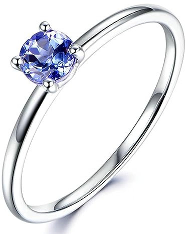 AMDXD Solitärring Echt Tansanit, Eheringe 750 Weiß Gold Klassiker Zart Pärchen Ringe Blau, Gr.58 (18.5)