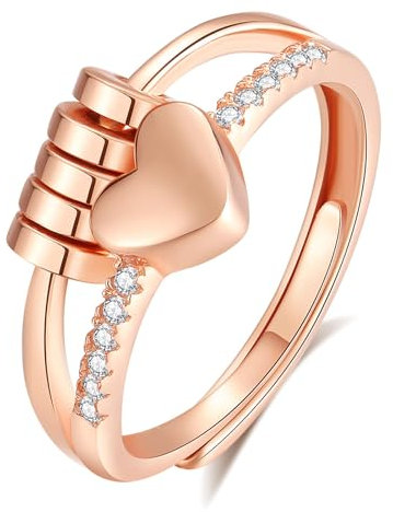 EUDORA Harmony Ball Anxiety Ring für Frauen Damen S925 Sterling Silber, Roségold Anti Stress Ring Einstellbare Spinner Fidget Ringe für Angst Stress Relief Schmuck, Geschenk für Damen