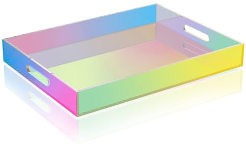 NiHome Vassoio da portata in acrilico iridescente, 40,6 x 30,5 cm, per organizzare e servire, materiale resistente e facile da pulire con design riflettente, maniglie ergonomiche per un facile