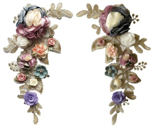 2pcs Spitzen Applikation 3D Floral Spitze Patches Ausschnitt Kragen Spitze Stoff Stickerei Patch, Ausschnitt Spitze Bestickte Kragen Nähen Patches für DIY Kleidung Hochzeitskleid Kragen