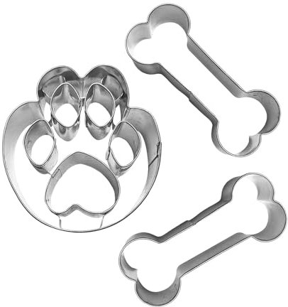 3-teilige Formen in Hundepfoten- und Knochenform, Edelstahl-Formen, DIY-Backwerkzeuge, Edelstahl-Formen-Set, Ausstecher zum Backen und Basteln