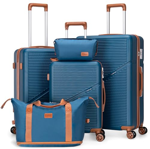Cosbarn Luggage Sets 5 Piece Suitcases with Wheels, Suitcase Set ABS Hard Case Luggage with TSA Lock Spinner Wheels Durable Travel Luggage (5-Piece Set(20/24/28)), Navy, 5 Piece Sets (20/24/28/DB