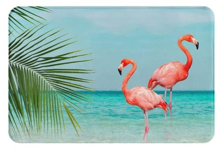 HAHAFU Fußmatte mit Flamingo im Wasser, innen außen, 40 x 60 cm, bedruckt, waschbar, rutschfest, saugfähig, Eingangsteppich, Bodenmatte
