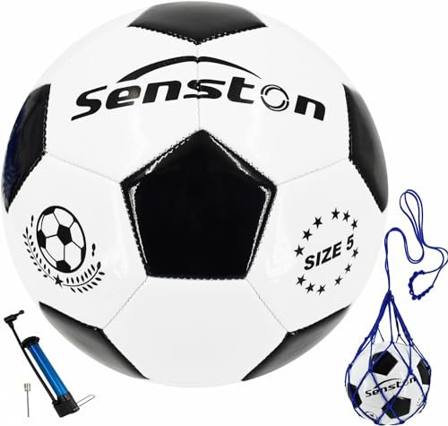 Senston Fußball mit Pumpe Official Größe 5, Fussball für Erwachsene und Anfänger