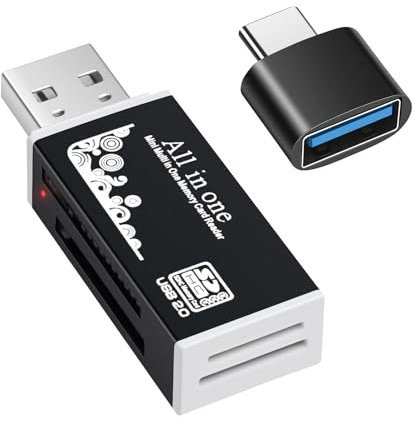 BORLTER CLAMP Lector de tarjetas de memoria USB, lector de tarjetas USB para computadora con adaptador tipo C, compatible con tarjetas CF, SD, MMC.