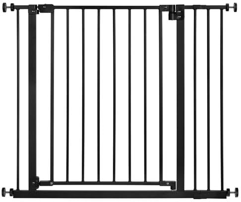 WOLTU Treppenschutzgitter, Türschutzgitter, Absperrgitter, inkl. 10 cm Verlängerung, 75-97 cm, mit/ohne Bohren, Auto-Close, 90° Stop, beidseitig schwenkbar, 2 Riegel, Metall, Schwarz