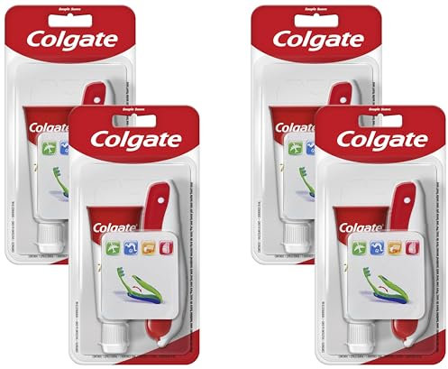 Colgate Total Kit de Viaje Cepillo de Dientes Suave con Pasta de Dientes Colgate Total, Pack Cepillo + Dentífrico 20 ml, Tamaño Compacto, Contiene Flúor, Protege los Dientes Sensibles (Paquete de 4)