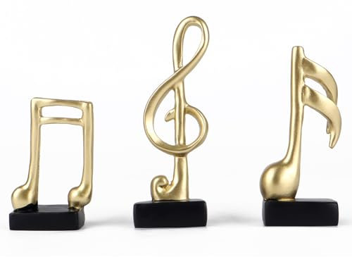 Yunjuhop 3 Musiknoten Decor Gifts Musical Dekoration Moderne Skulptur, dekorative Figuren zu Hause, Musikskulptur, Tischdekoration für Wohnzimmer, Büro, Geschenke, Souvenir (Gold)