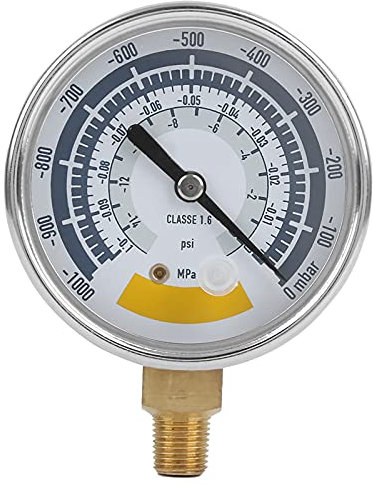 Hiraith 014 Psi -200 Mbar Vakuummessgerät 13×10×3 Manometer Genaues Messgerät Vakuumpumpe 0-14 Psi NPT 1/8-Zoll-Anschluss