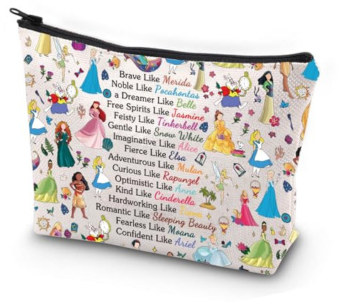 PXTIDY Kosmetiktasche für Fans von Merida & Pocahontas & Belle & Jasmin für Fans, beige, Einheitsgröße, Kosmetiktasche