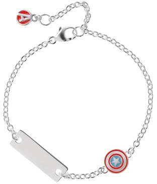 Marvel Armband von Captain America aus Sterlingsilber und einer silbernen Platte für Kinder, 18 cm mit verstellbarer Verlängerung