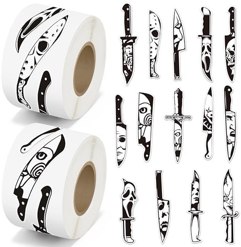 GwaOery Halloween Horror Sticker, 1000PCS Horror Movie Knife Roll Sticker Self Adhesive Waterproof Vinyl Stickers Halloween Stickers for Kids Halloween Party Decor