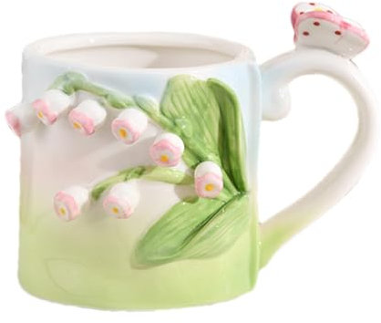 Taza de flores,Taza de cerámica de flores,Taza de cerámica floral hecha a mano - Taza de cerámica floral de 12 oz, taza de leche linda flor de cerámica para té, café para adultos, niños