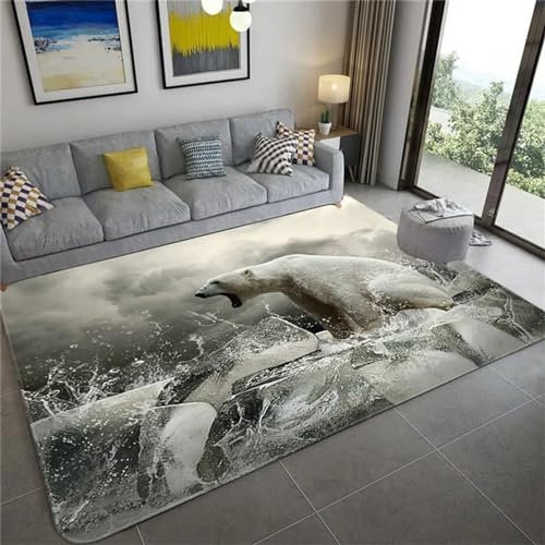 3D Gedruckt Bettvorleger Rutschfeste Area Teppich, Tierischer Süßer Eisbär 3D Optische Illusion Teppiche Weich Flanell Bodenteppich Wohnzimmer Schlafzimmer Throw Runner Teppiche Low Profile Tür -4F7D/