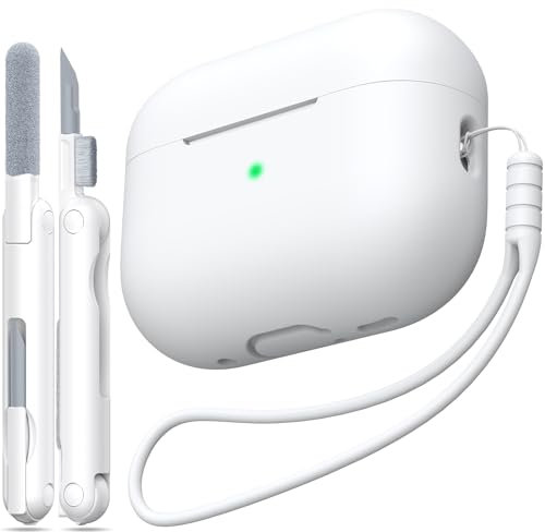 MHYALUDO Custodia per AirPods Pro di seconda generazione, Custodia per AirPods Pro in morbido silicone anticaduta e antiurto Skin Touch con portachiavi e kit di pulizia,Bianco